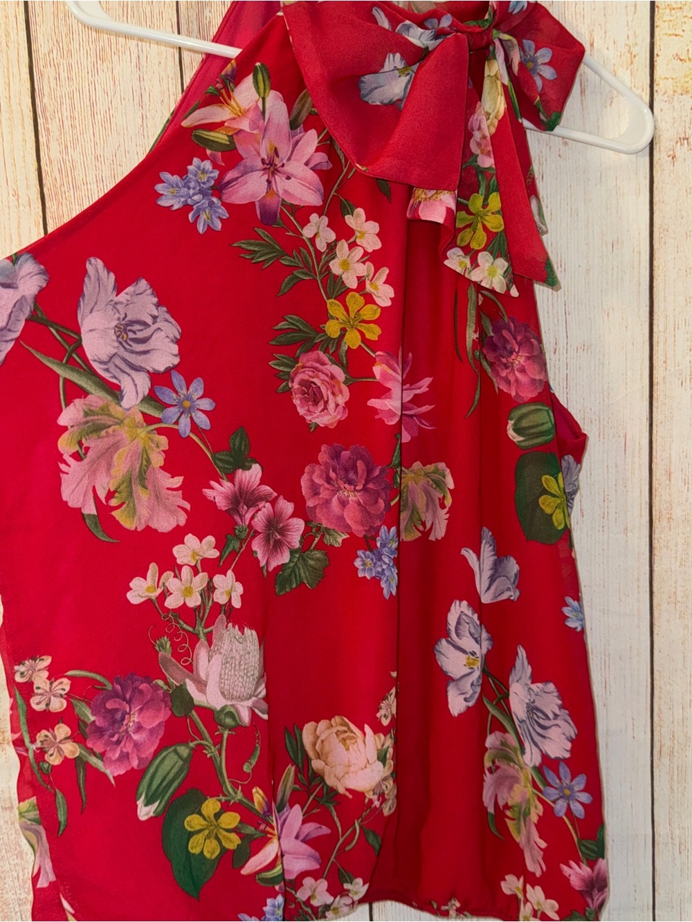 Sweet Pea by Stacy Frati Floral Tie-Neck Bubble Tank Top, elastic bottom, Sz XL - Picture 2 of 8